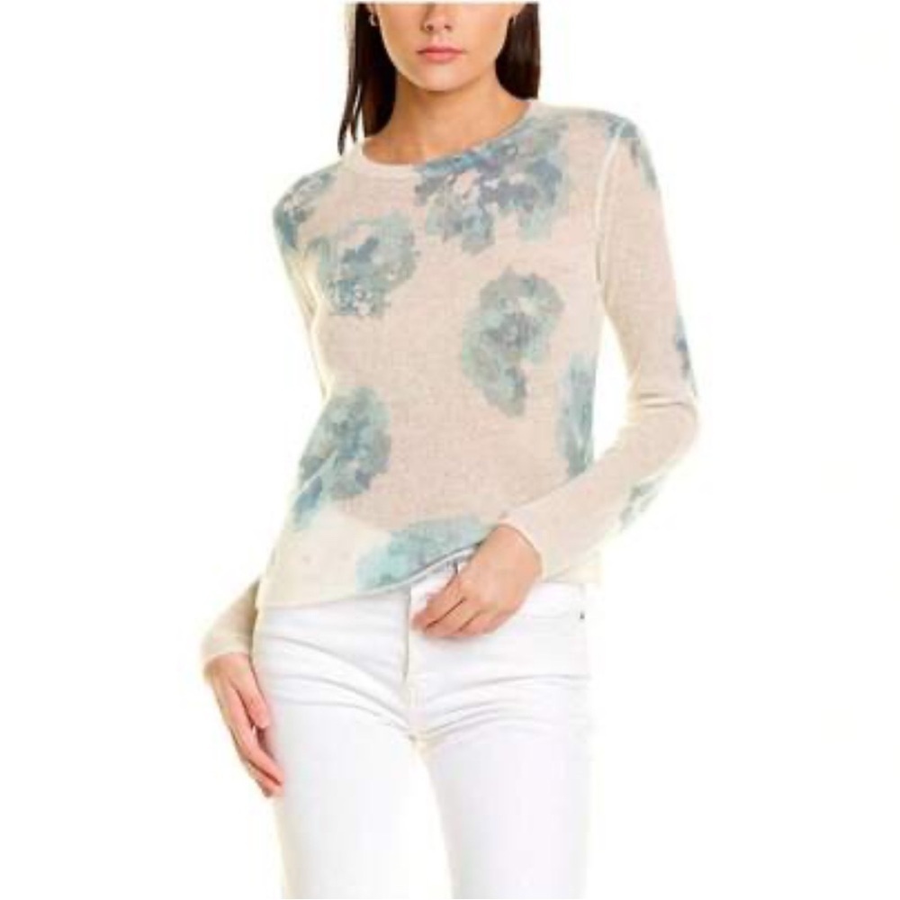 Vince Dahlia Alpaca & Mohair Floral Print Sweater in Cream and Blue - Picture 3 of 9